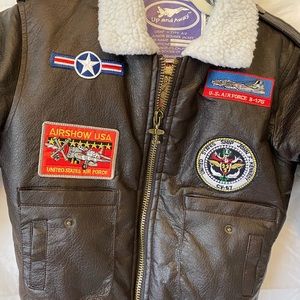 Up and Away Children’s medium weight jacket A2 bomber in Brown with 9 patches
